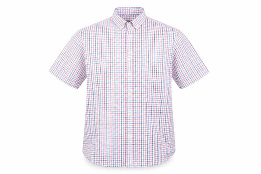Marks & Spencer Mens Multicoloured Check Cotton  Button-Up Size L Collared  - Blue Red Orange White Teal check Buttoned collar