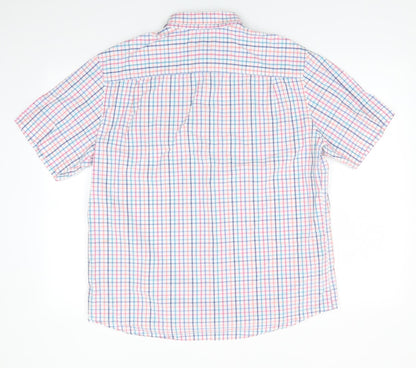 Marks & Spencer Mens Multicoloured Check Cotton  Button-Up Size L Collared  - Blue Red Orange White Teal check Buttoned collar