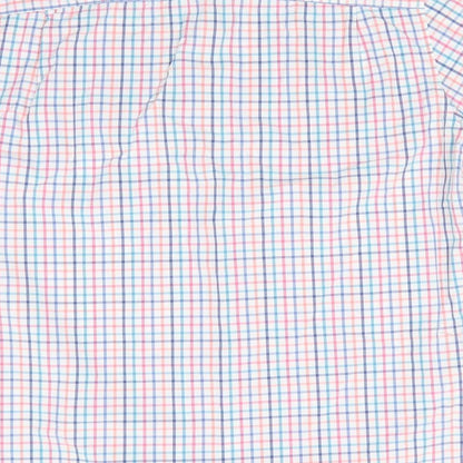 Marks & Spencer Mens Multicoloured Check Cotton  Button-Up Size L Collared  - Blue Red Orange White Teal check Buttoned collar