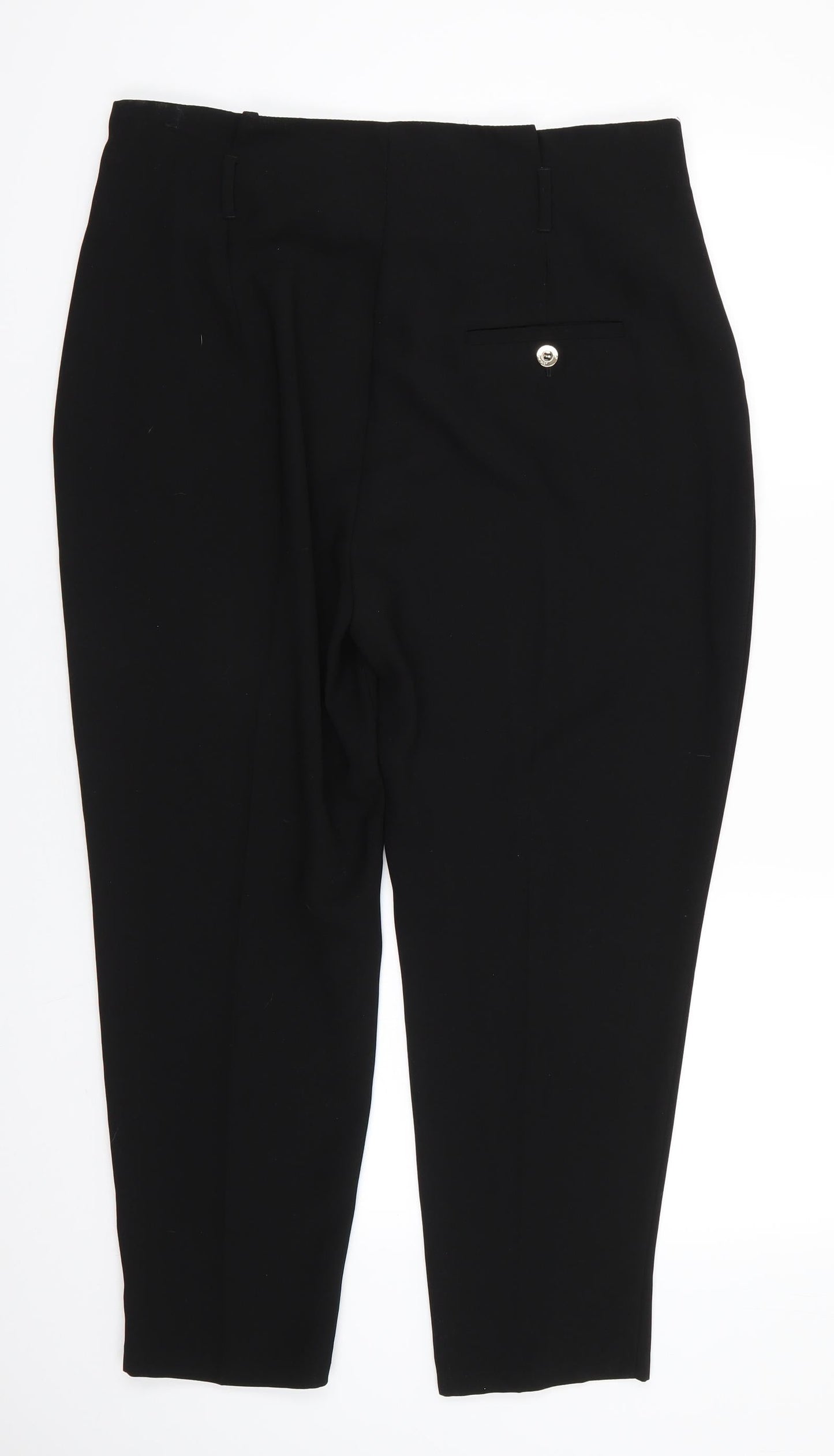 Per Una Womens Black  Polyester Dress Pants Trousers Size 14 L25 in Regular Zip - Cropped High Pleated Waist
