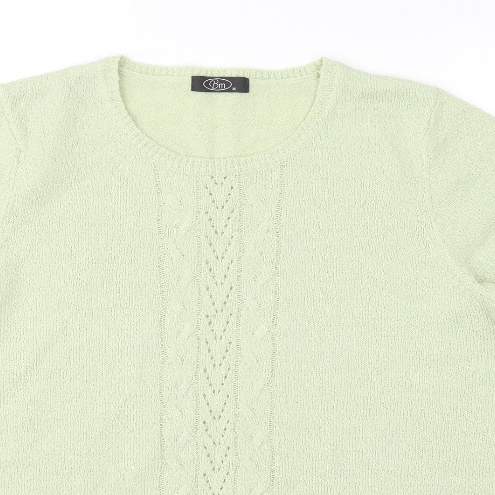 BM Womens Green Round Neck  Acrylic Pullover Jumper Size M