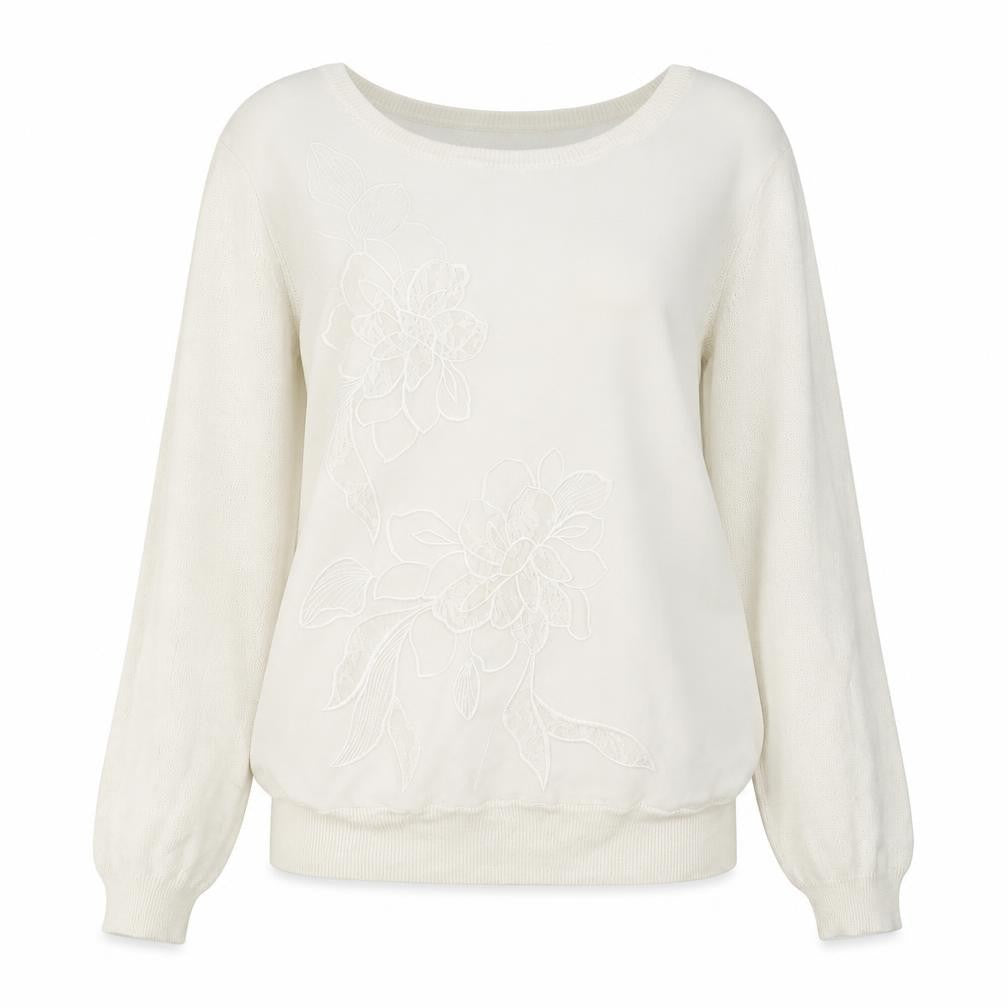 Coast Womens White Round Neck Floral Polyamide Pullover Jumper Size XS
