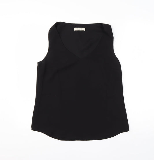 Oasis Womens Black  Polyester Basic Blouse Size 10 V-Neck