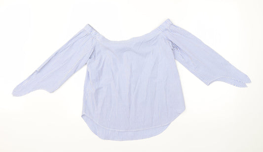 Oasis Womens Blue Striped Cotton Basic Blouse Size 10 One Shoulder