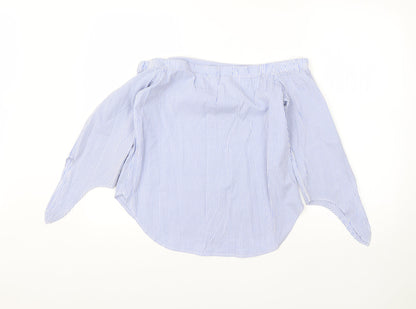 Oasis Womens Blue Striped Cotton Basic Blouse Size 10 One Shoulder