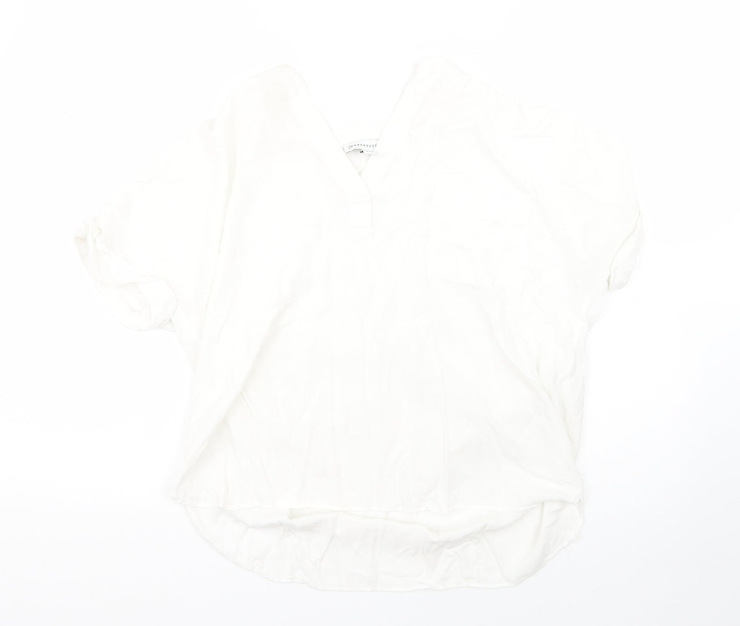 Warehouse Womens White  Viscose Basic Blouse Size 8 V-Neck