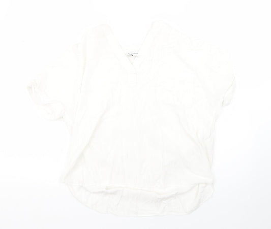 Warehouse Womens White  Viscose Basic Blouse Size 8 V-Neck