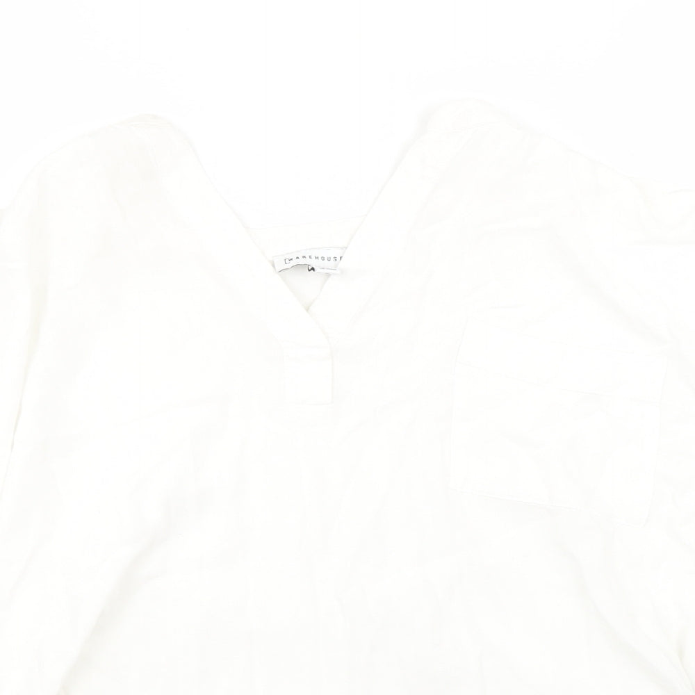 Warehouse Womens White  Viscose Basic Blouse Size 8 V-Neck