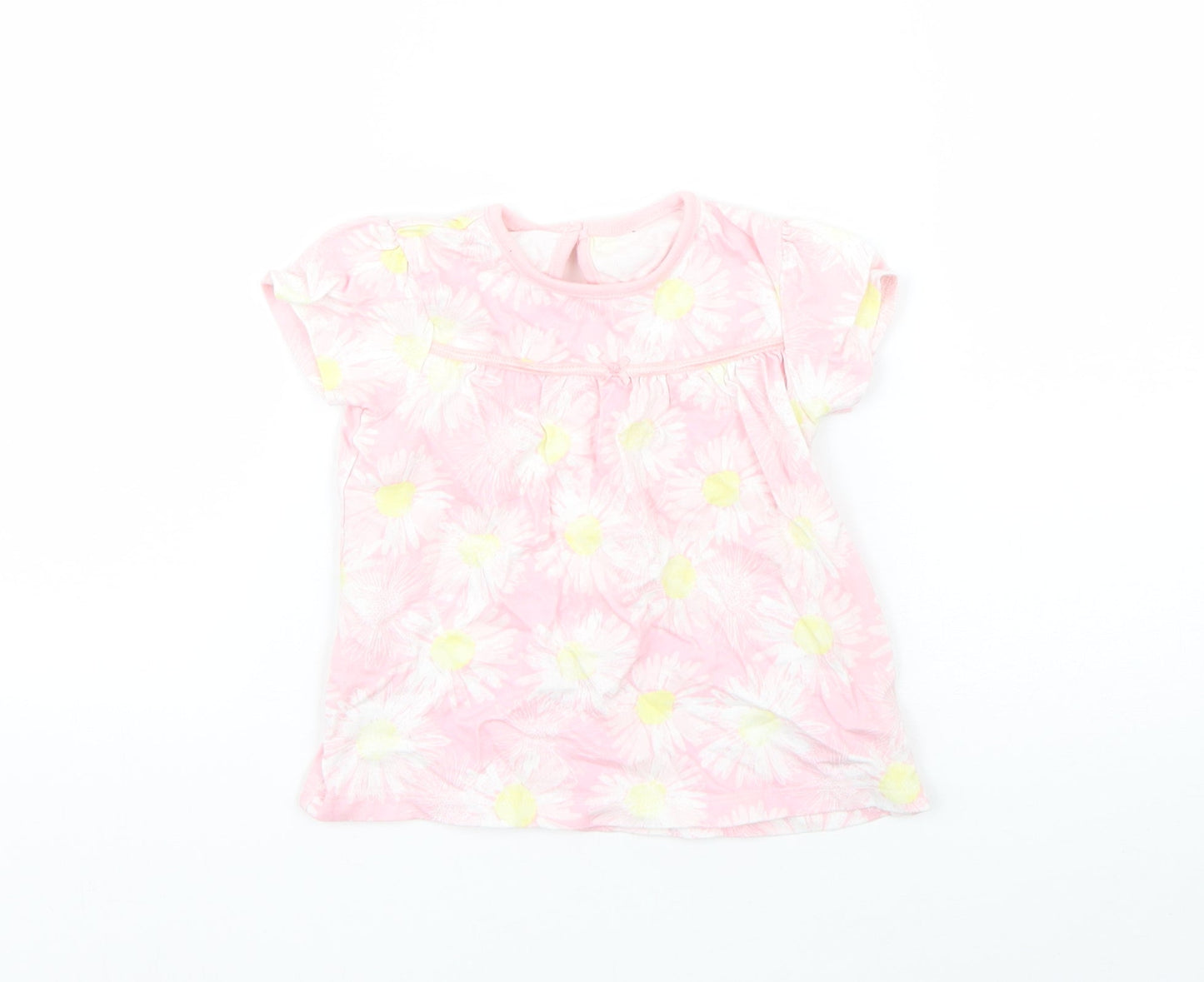 Nutmeg Girls Pink Floral Cotton Basic T-Shirt Size 9-12 Months Round Neck