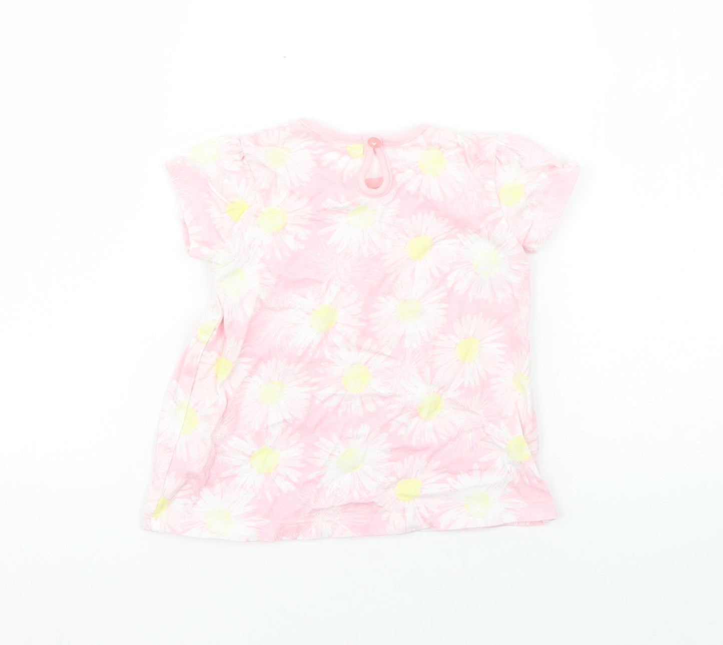 Nutmeg Girls Pink Floral Cotton Basic T-Shirt Size 9-12 Months Round Neck