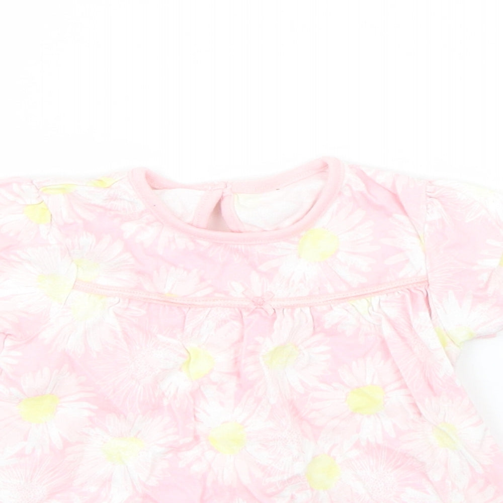 Nutmeg Girls Pink Floral Cotton Basic T-Shirt Size 9-12 Months Round Neck