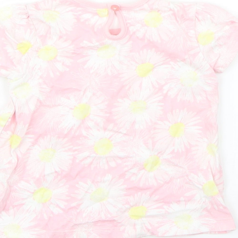 Nutmeg Girls Pink Floral Cotton Basic T-Shirt Size 9-12 Months Round Neck