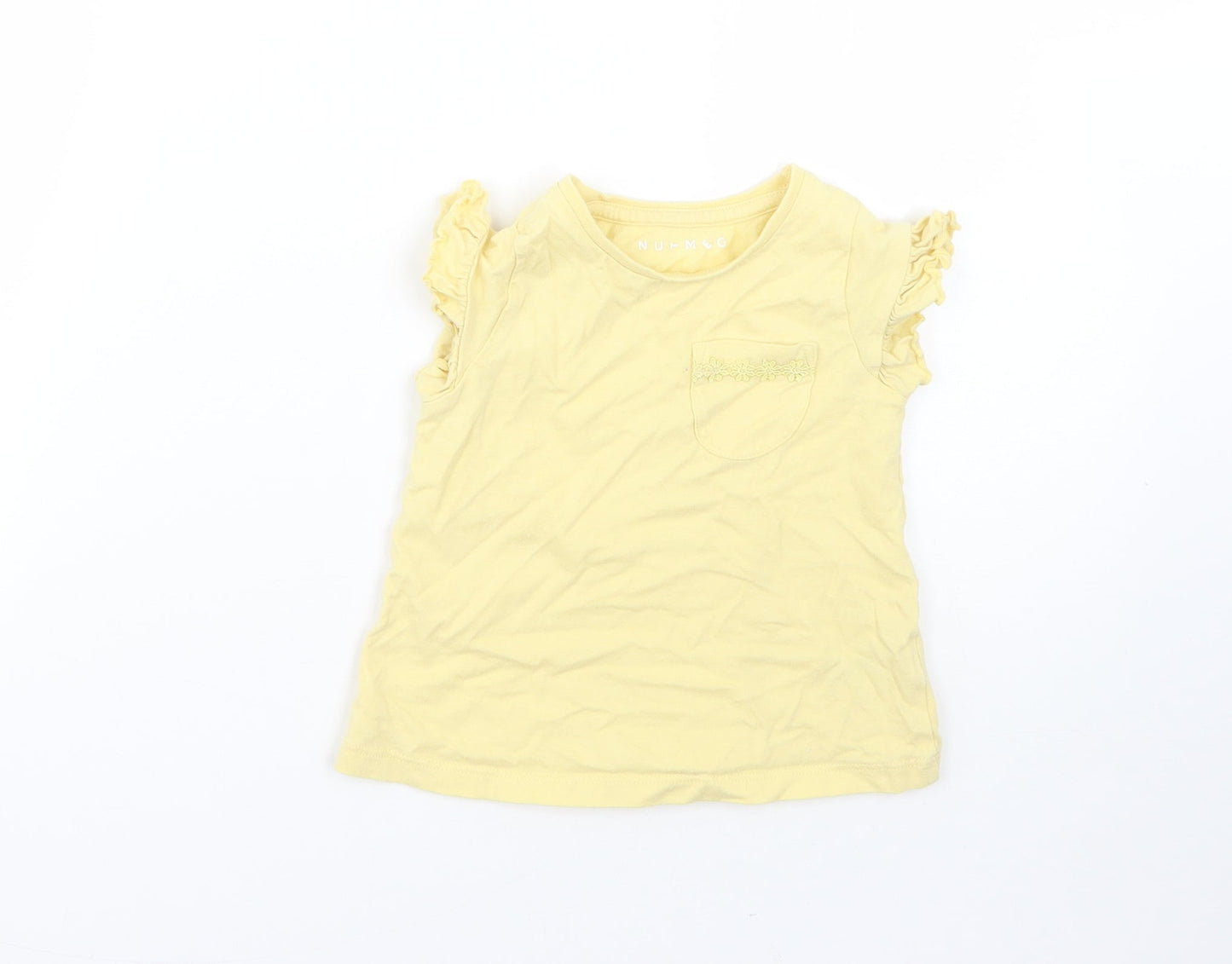 George Girls Yellow  Cotton Basic T-Shirt Size 12-18 Months Round Neck