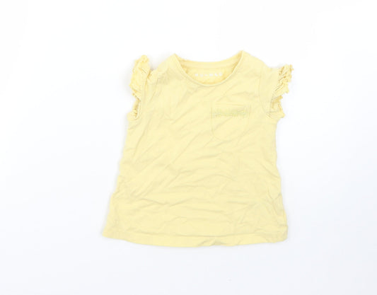 George Girls Yellow  Cotton Basic T-Shirt Size 12-18 Months Round Neck