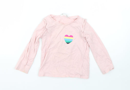 M&Co Girls Pink  Cotton Basic T-Shirt Size 2-3 Years Round Neck  - love heart