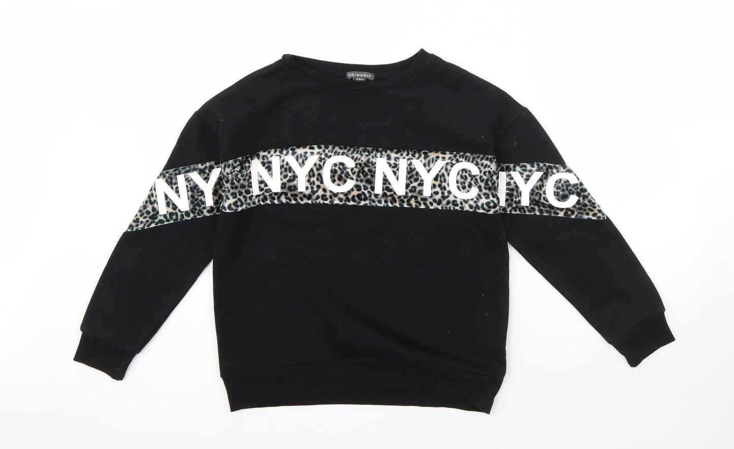 Primark Girls Black Animal Print Cotton Pullover Sweatshirt Size 11-12 Years   - new york