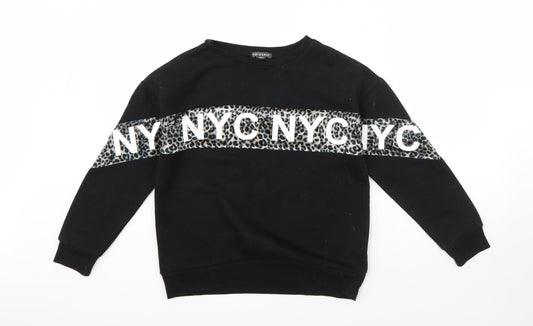 Primark Girls Black Animal Print Cotton Pullover Sweatshirt Size 11-12 Years   - new york