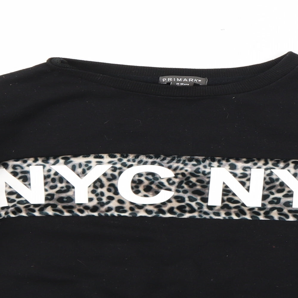 Primark Girls Black Animal Print Cotton Pullover Sweatshirt Size 11-12 Years   - new york