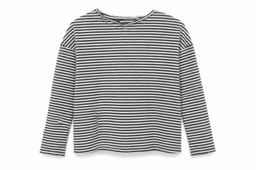NEXT Girls Grey Striped Cotton Basic T-Shirt Size 9 Years Round Neck