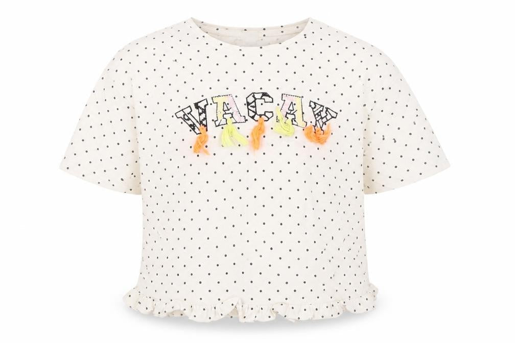 River Island Girls White Polka Dot Cotton Basic T-Shirt Size 11-12 Years Round Neck