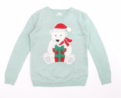 Preloved Atmosphere Womens Green  Acrylic Pullover Sweatshirt Size XS   - POLAR BEAR CHRISTMAS - Front