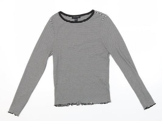 New Look Womens White Round Neck Striped Polyester Pullover Jumper Size 8