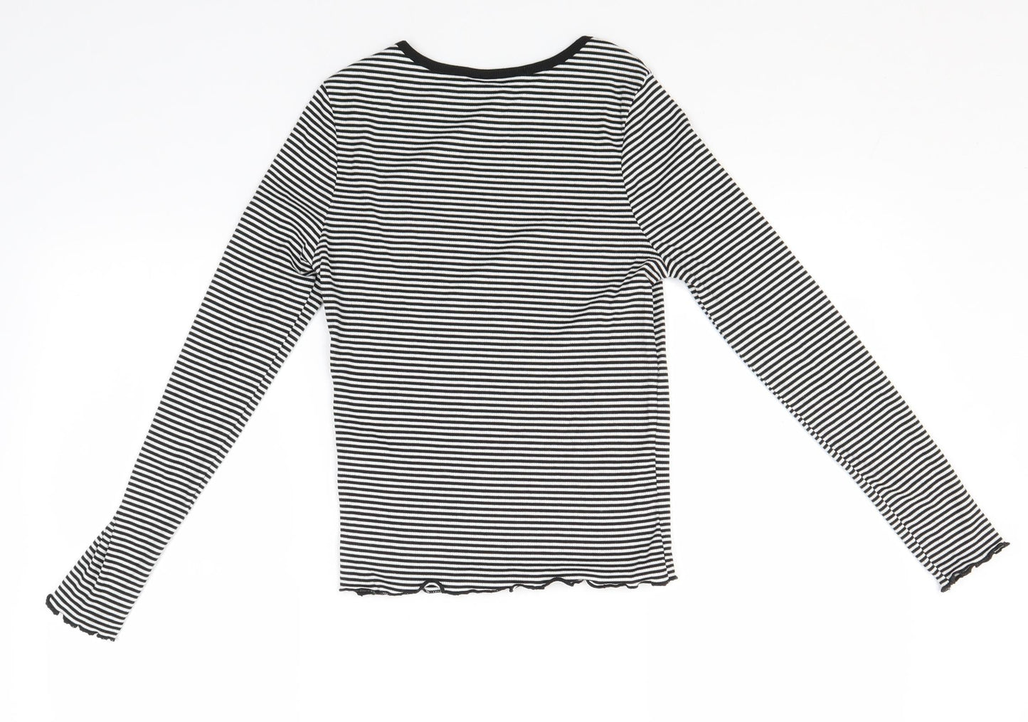 New Look Womens White Round Neck Striped Polyester Pullover Jumper Size 8