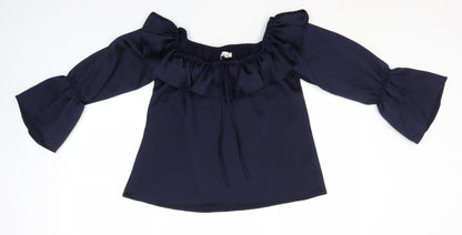 Peacocks Womens Blue  Polyester Basic Blouse Size 10 Boat Neck