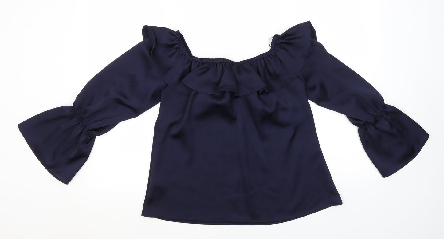 Peacocks Womens Blue  Polyester Basic Blouse Size 10 Boat Neck