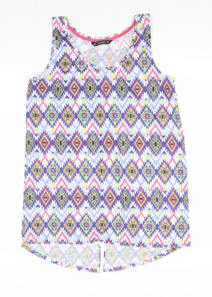 Dunnes Womens Blue Geometric Polyester Basic Tank Size 10 Round Neck