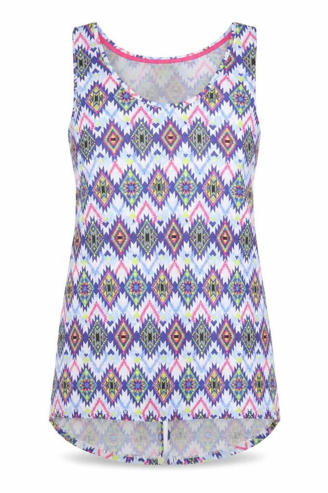 Dunnes Stores Womens Blue Geometric Polyester Basic Tank Size 10 Round Neck