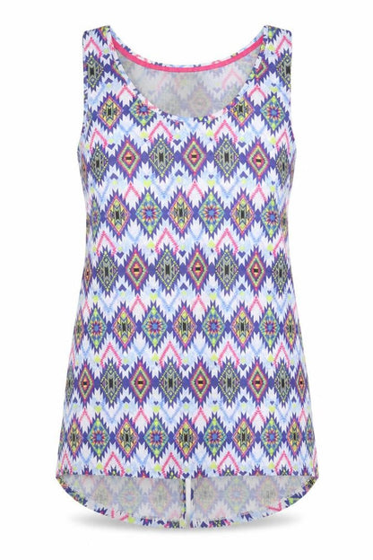 Dunnes Womens Blue Geometric Polyester Basic Tank Size 10 Round Neck
