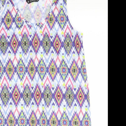 Dunnes Womens Blue Geometric Polyester Basic Tank Size 10 Round Neck
