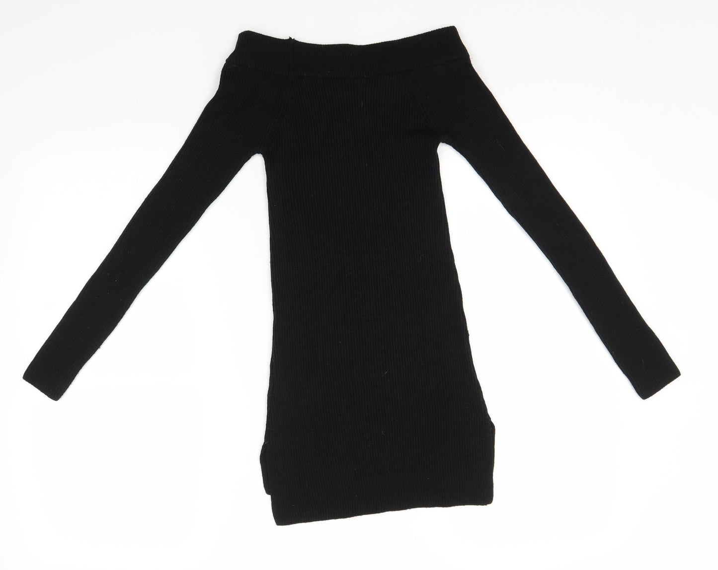 Miss Selfridge Womens Black Round Neck Striped Acrylic Pullover Jumper Size 6