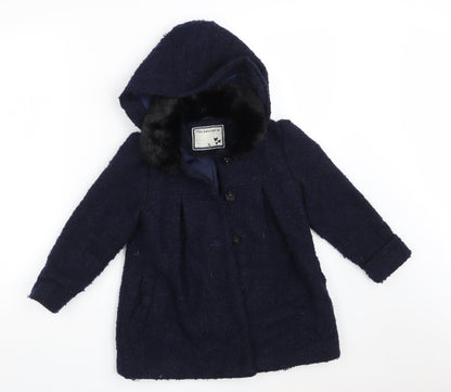Preloved TU Girls Blue   Overcoat Coat Size 4-5 Years  Button - Front