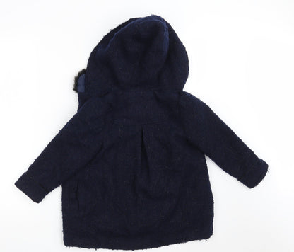 Preloved TU Girls Blue   Overcoat Coat Size 4-5 Years  Button - Back