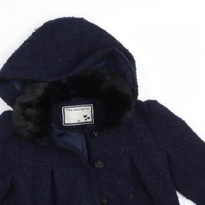 Preloved TU Girls Blue   Overcoat Coat Size 4-5 Years  Button - Detail