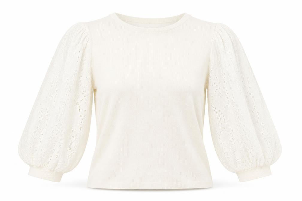 TU Womens Ivory Round Neck Floral Cotton Pullover Jumper Size 10