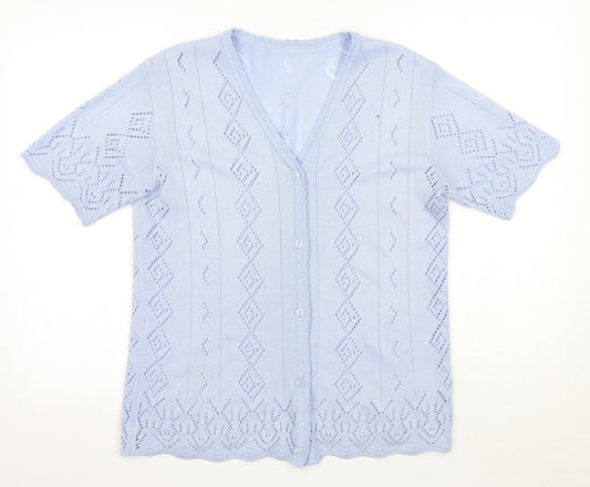 Preworn Womens Blue Round Neck  Acrylic Cardigan Jumper Size S