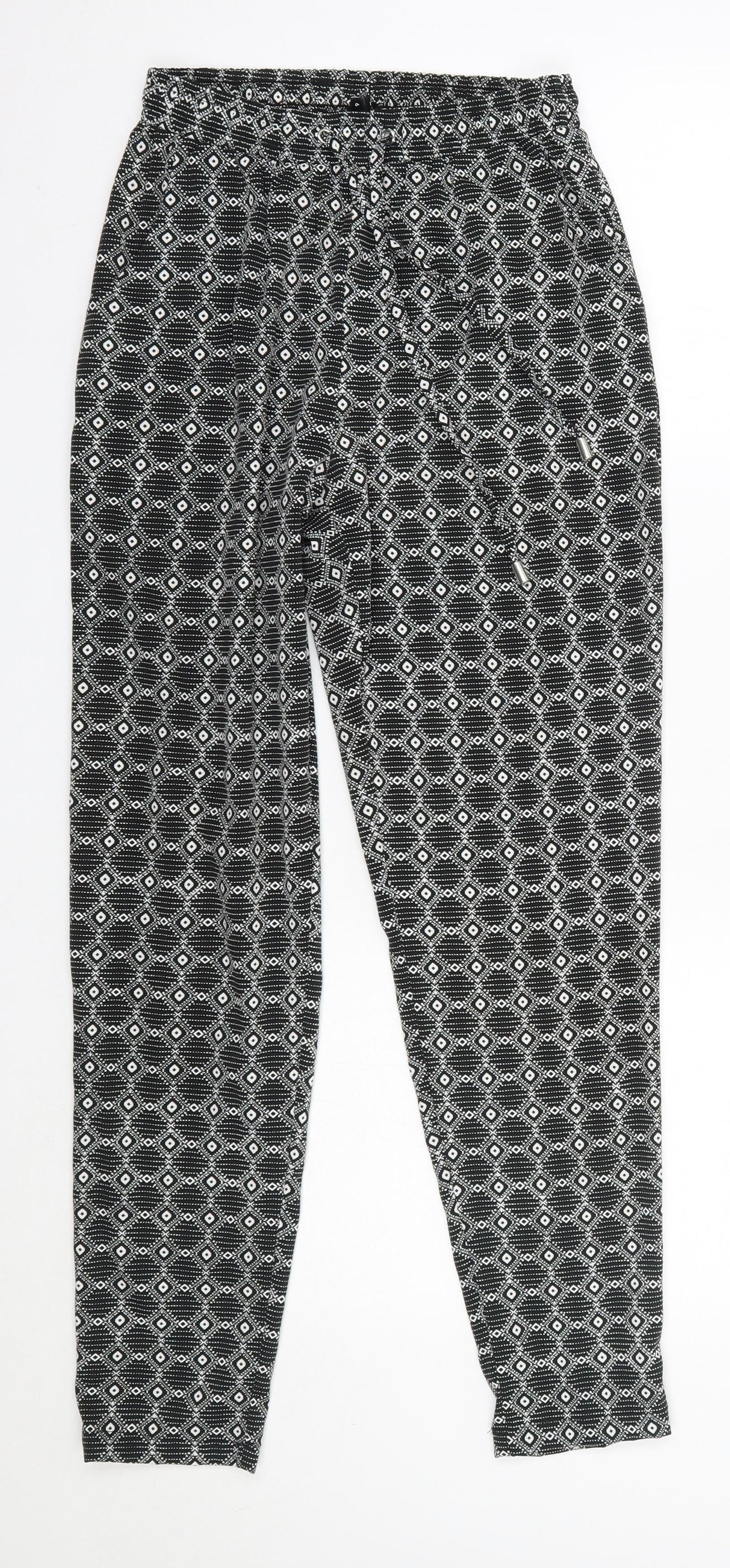 New Look Womens Black Argyle/Diamond Polyester Dress Pants Trousers Size 6 L27 in Regular