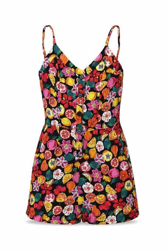 Pimkie Womens Multicoloured Geometric Viscose Playsuit One-Piece Size 6  Button - Fruit Print