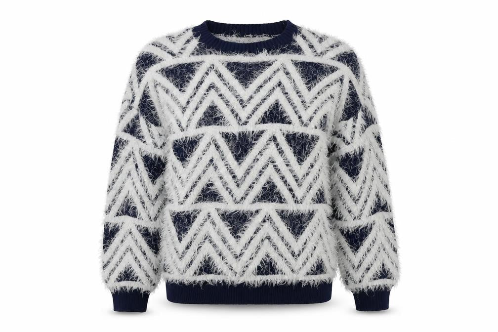 Best Live Womens Blue Crew Neck Geometric Acrylic Pullover Jumper Size S