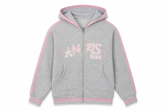 Euro Souvenir Womens Grey Striped Polyester Full Zip Hoodie Size M   - Paris
