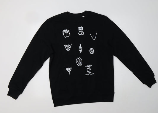 Fair Wear Womens Black Geometric Cotton Pullover Sweatshirt Size M