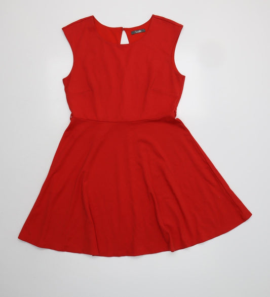 South Womens Red  Viscose Fit & Flare  Size 12  Round Neck