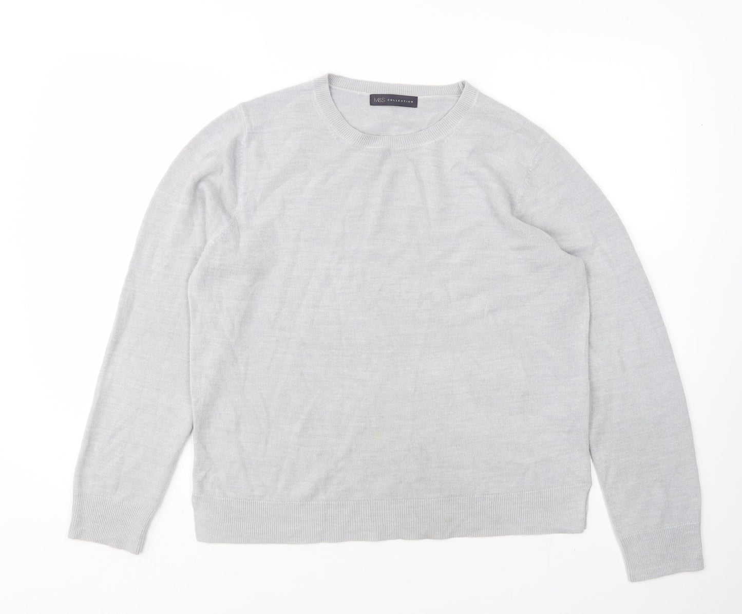 M&D Womens Grey Round Neck  Acrylic Pullover Jumper Size 16