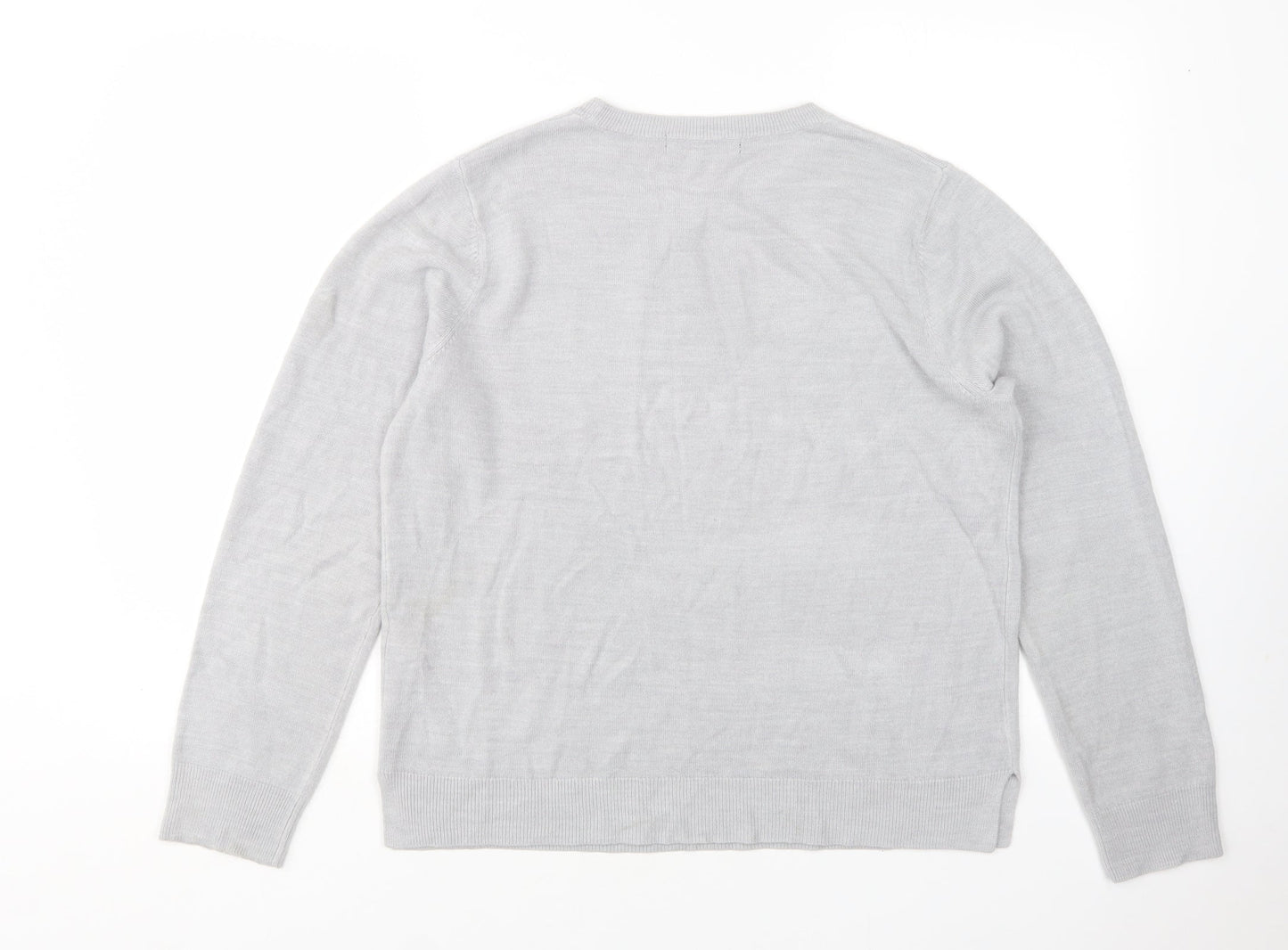 M&D Womens Grey Round Neck  Acrylic Pullover Jumper Size 16