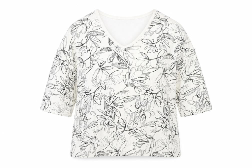 Marks & Spencer Womens Multicoloured Floral Viscose Basic T-Shirt Size 14 V-Neck