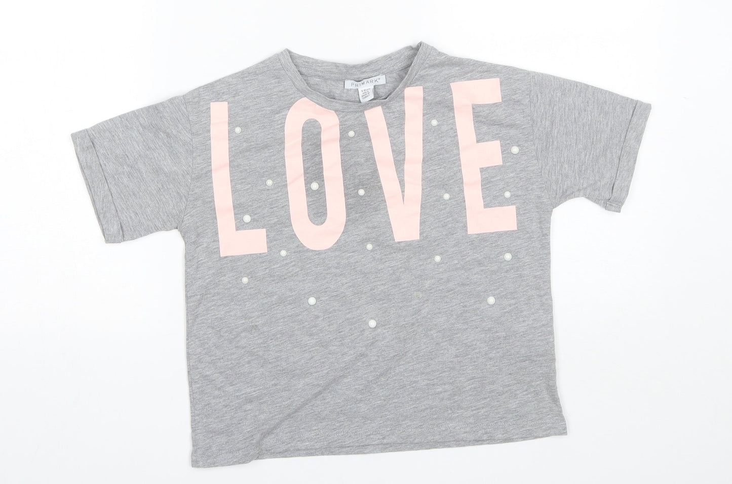 Primark Girls Grey  Polyester Basic T-Shirt Size 9-10 Years Round Neck