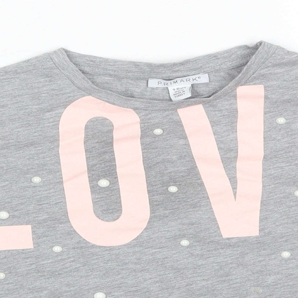 Primark Girls Grey  Polyester Basic T-Shirt Size 9-10 Years Round Neck